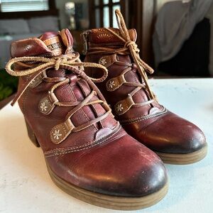 PIKOLINOS Wine/Brown Leather Lace-Up Ankle Booties